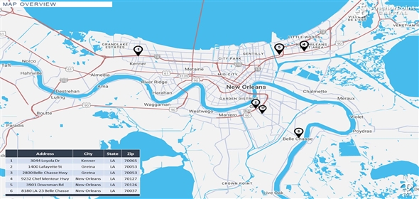 6 Locations in Louisiana - Show on Map New Orleans Louisiana, 70127 | 6 Fuel Station Sale-Leaseback Offering