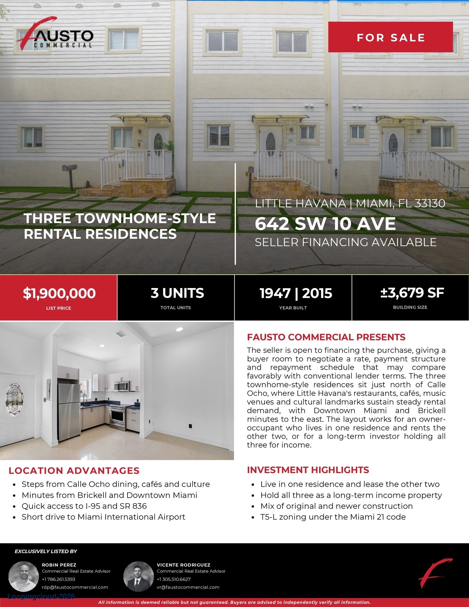 Triplex Townhome-Style Multifamily Asset for Sale in Little Havana, Miami |Seller Financing Available
